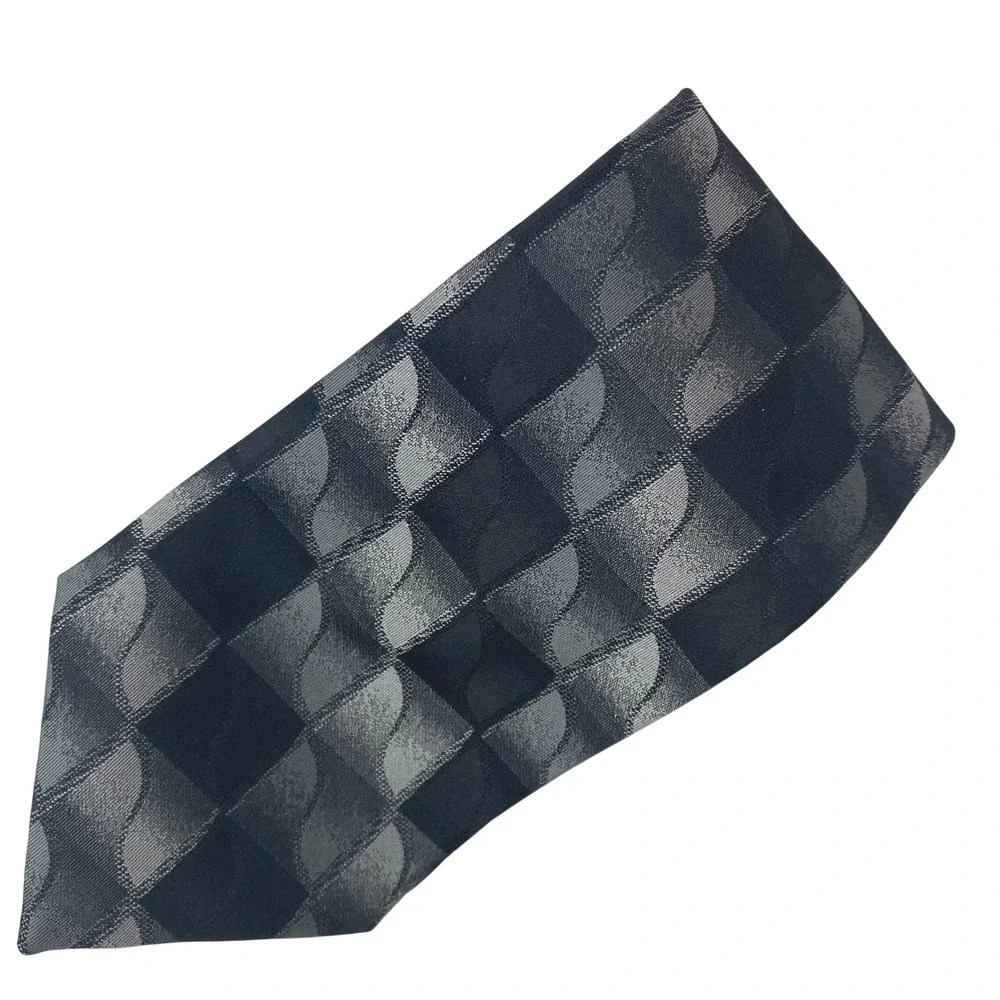 CROFT AND BARROW Silk‎ Tie Mens Black Gray Checkered Geometric Classic 59x4